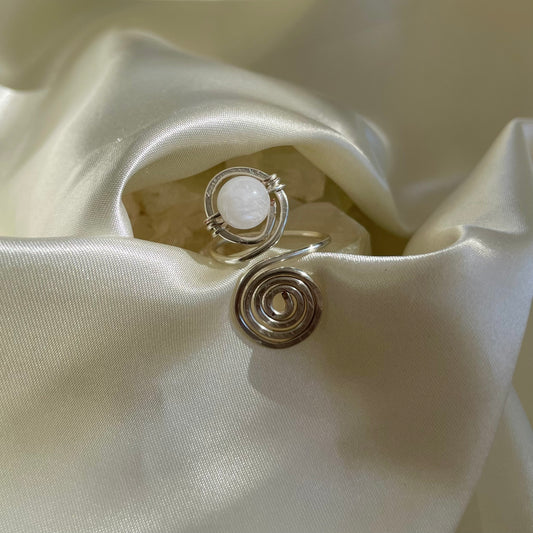 Moonstone Spiral Silver Adjustable Ring