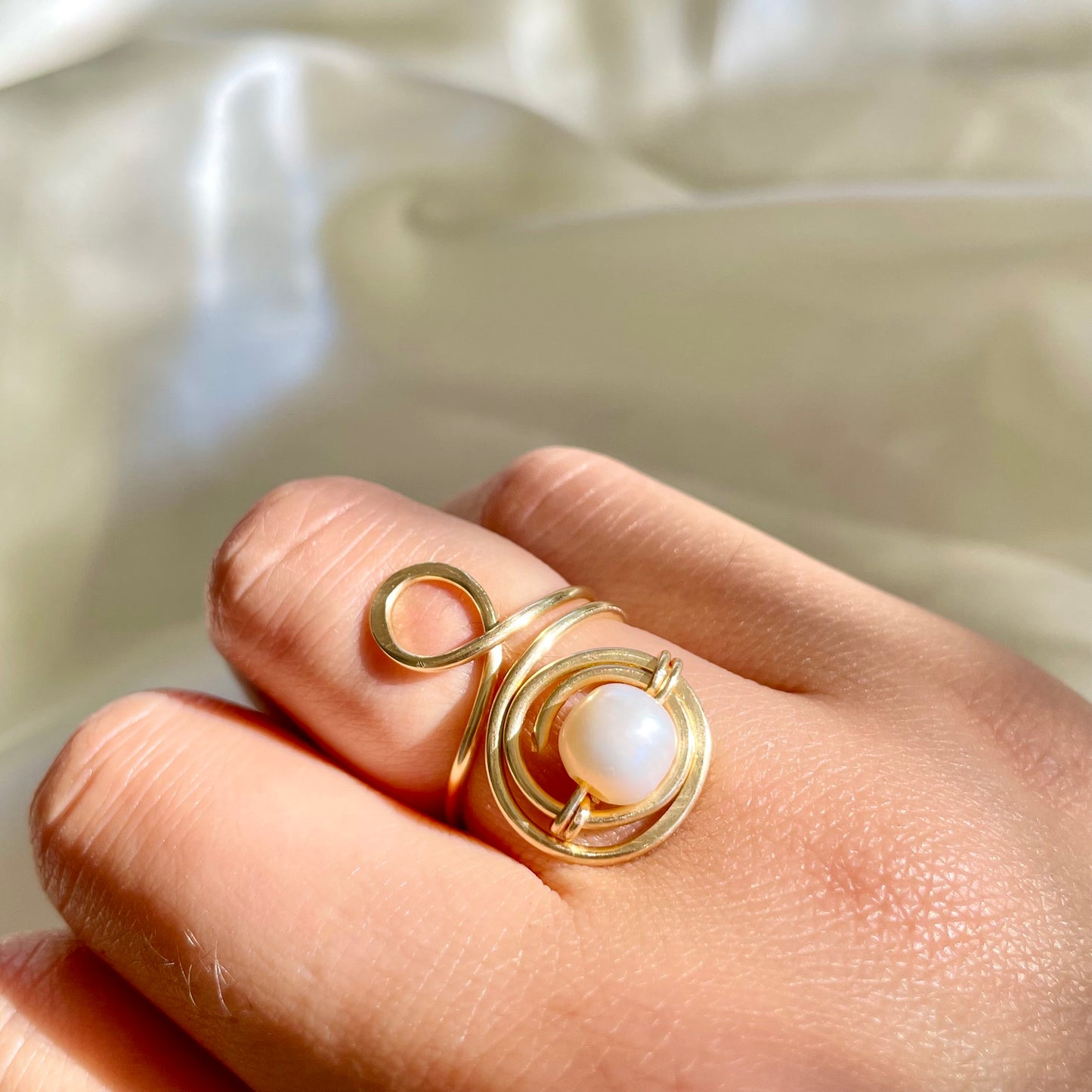 Freshwater Pearl Brass Adjustable Ring