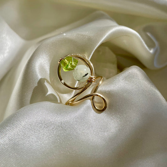 Peridot x Prehnite Brass Adjustable Ring