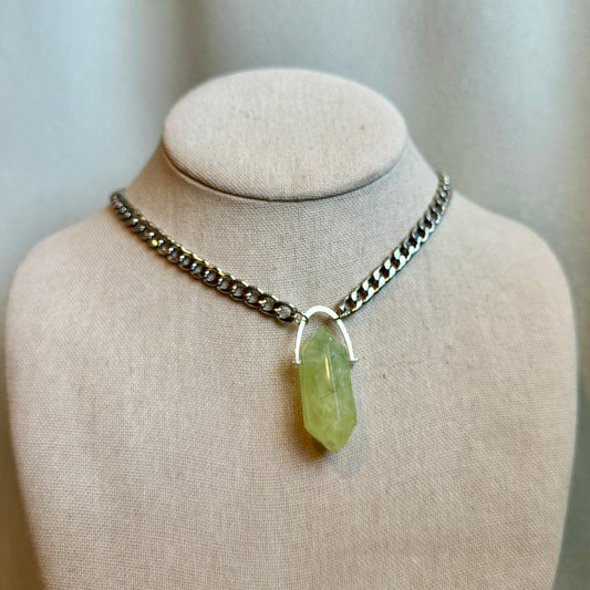 Prehnite Stainless Steel Pendant