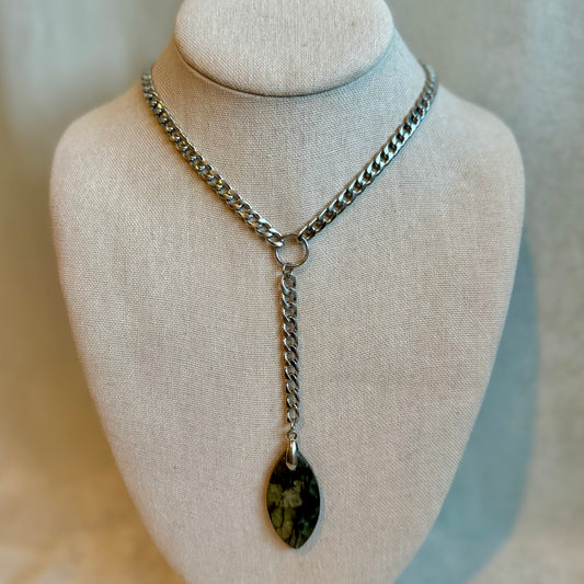 Labradorite Silver Lariat Necklace