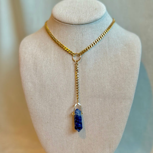 Sodalite Gold Lariat Necklace