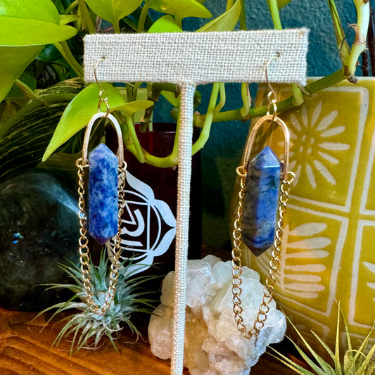 Sodalite Gold Arch Earrings