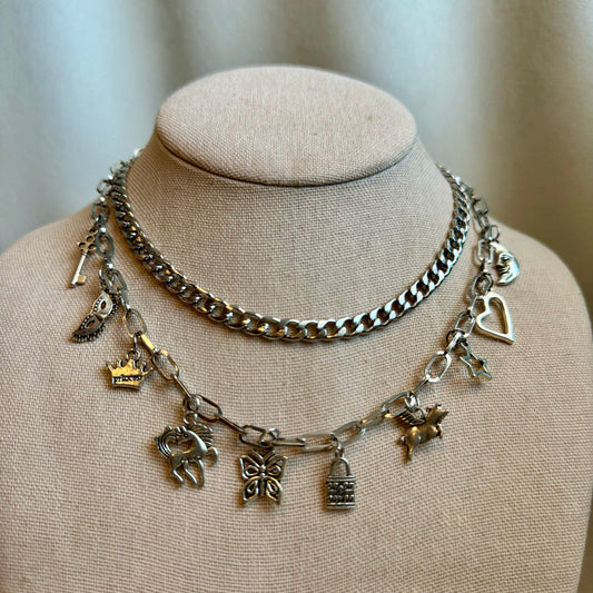 Layered Stainless Steel Charm Choker