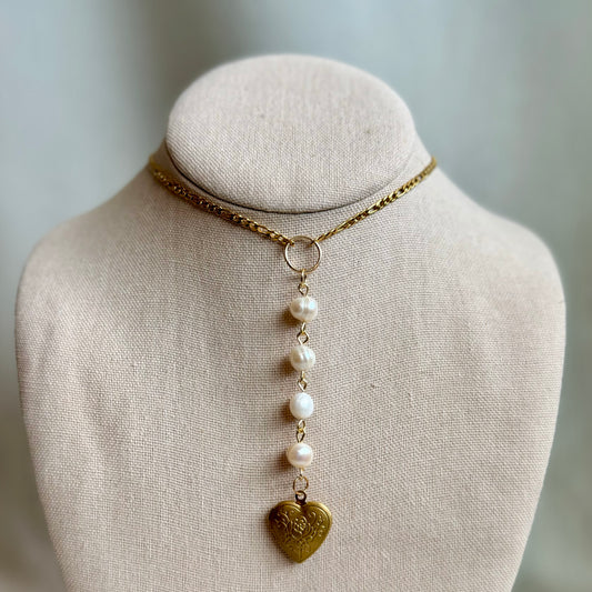 Freshwater Pearl Heart  Locket Rosary