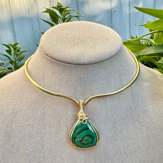 Malachite Brass Statement Pendant