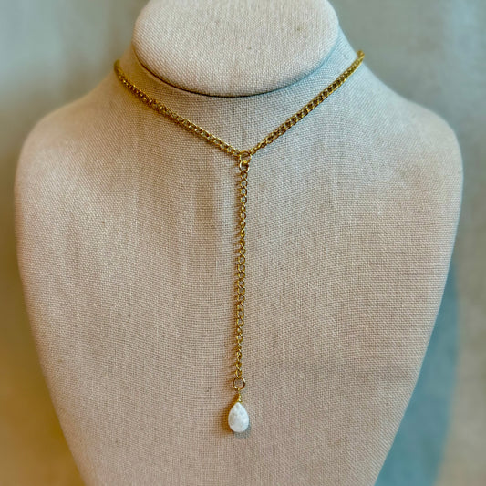 Moonstone Gold Lariat Necklace