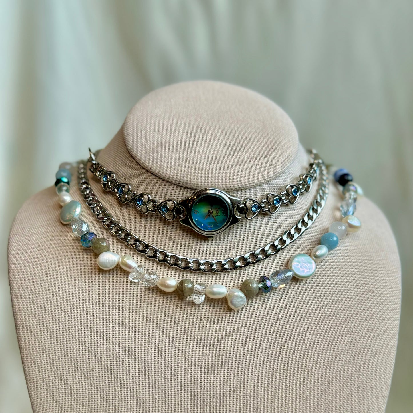 Multi-layered “Blue Dream” Watch Choker