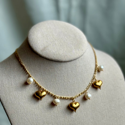multi-heart freshwater pearl choker