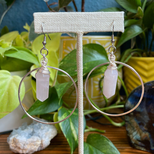 Rose Quartz Silver Hoops