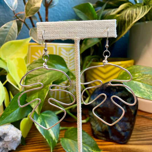 Silver Mostera Statement Earrings