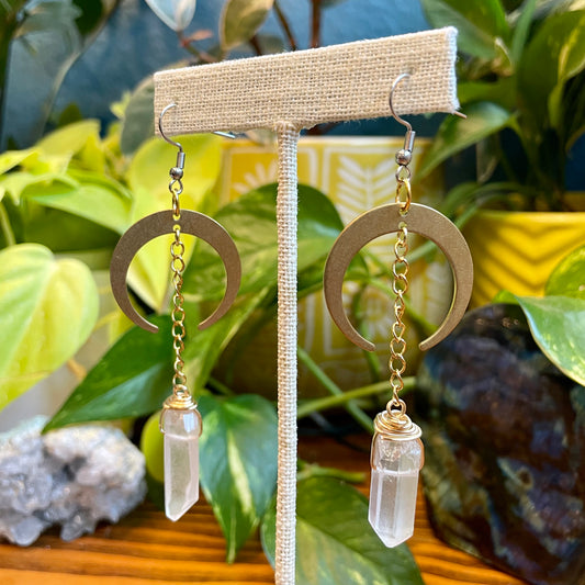 Clear Quartz Moon Earrings