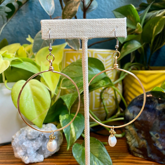 Freshwater Pearl Brass Hoops