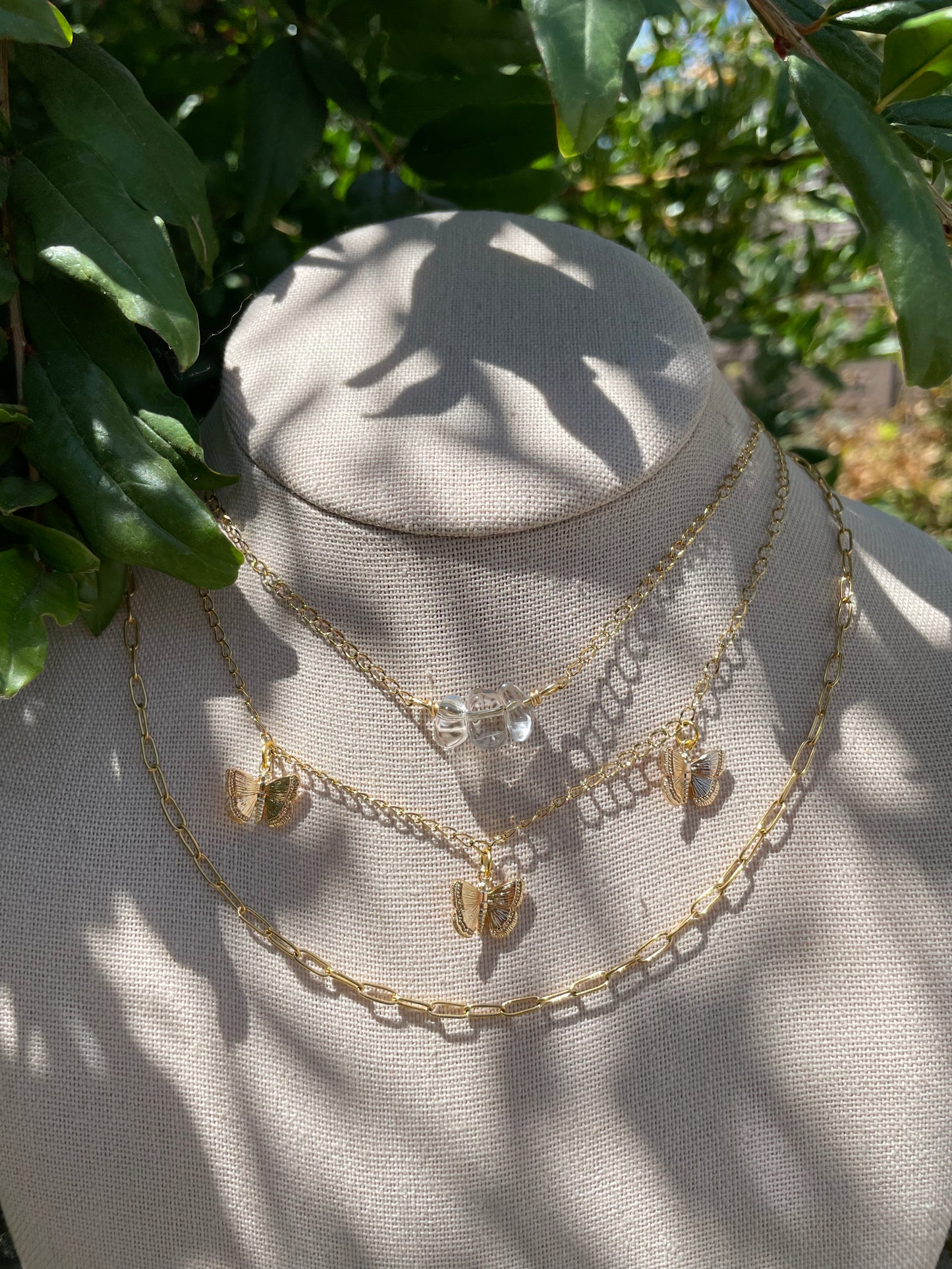 Clear Quartz Triple Layer Gold Choker