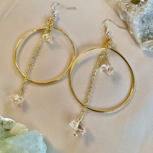 Herkimer Diamond Brass Hoops