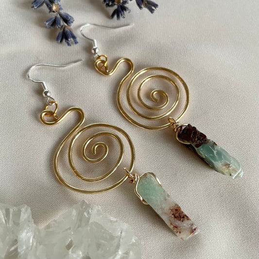 Chrysoprase Unalome Brass Earrings