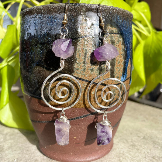 Amethyst Spiral Earrings