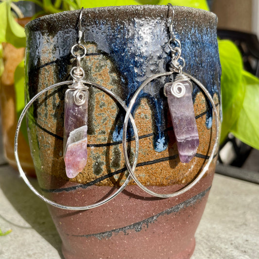 Amethyst Silver Hoop Earrings