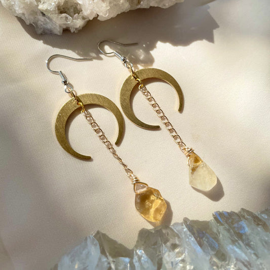 Citrine Moon Brass Earrings