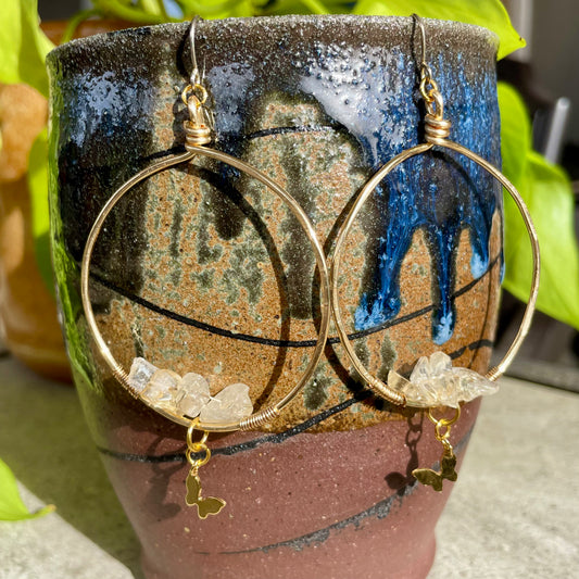 Citrine Butterly Hoop Earrings