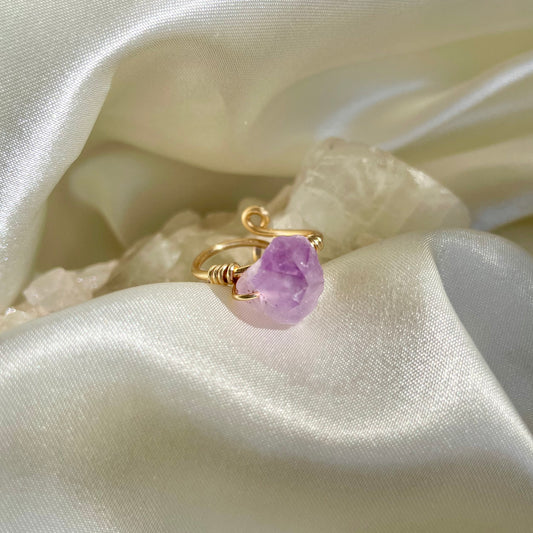 Amethyst Brass Adjustable Ring