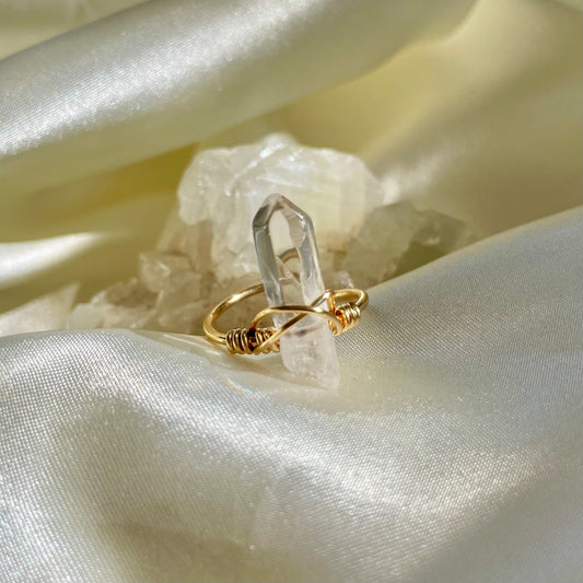 Clear Quartz Brass Adjustable Ring
